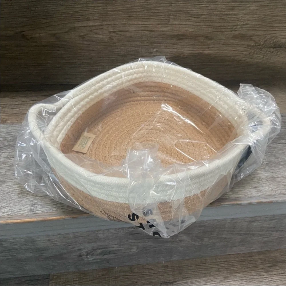 NWT Short Stories Large Rope Basket 9.8”x 9.8” taupe and cream